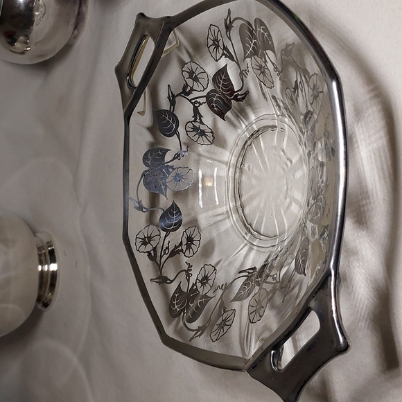 Viking glass by Silver City Flanders silver inlay tidbit tray bowl art deco era - Picture 3 of 17